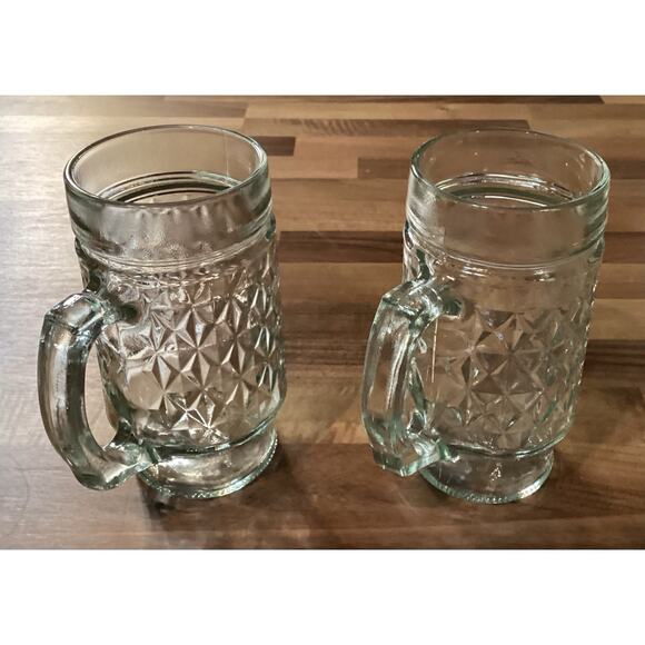 Vintage 5 3/4” Anchor Hocking Glass Mug Quilted Diamond Point Pattern Set Of 2 - Picture 4 of 11